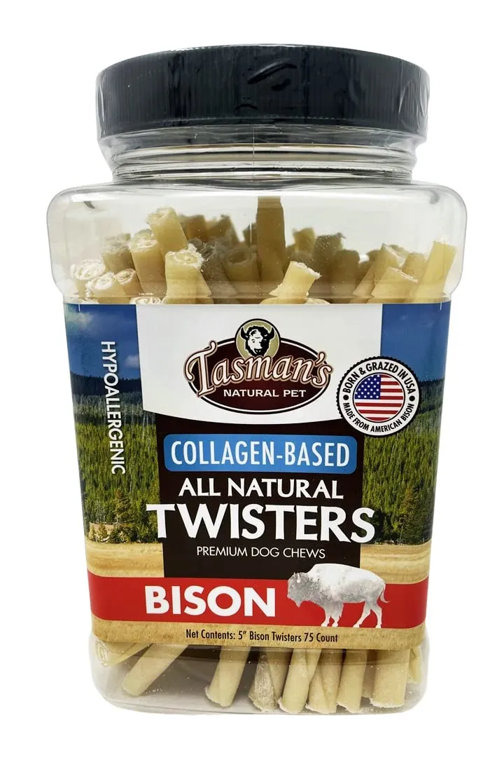 Tasman's Natural Pet – Tresses au collagène de bison, 5 po, pot de 75 bâtonnets