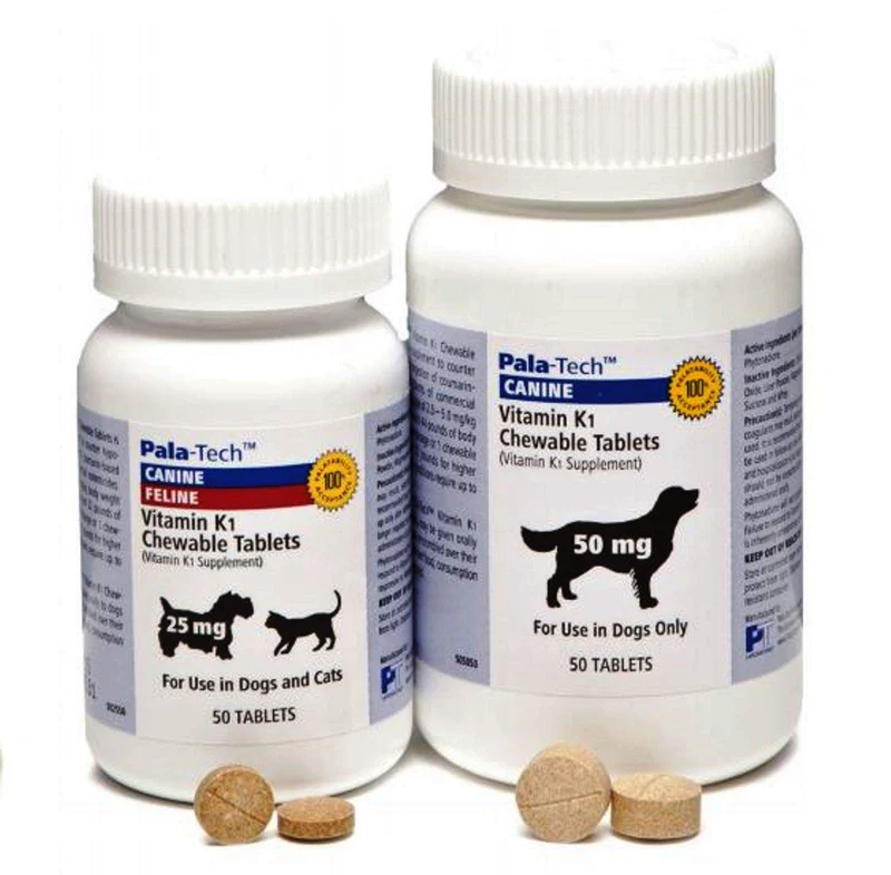 Pala-Tech Vitamine K1 pour Chiens – Comprimés à mâcher 50 mg, 50 tablets, saveur boeuf rôti et foie