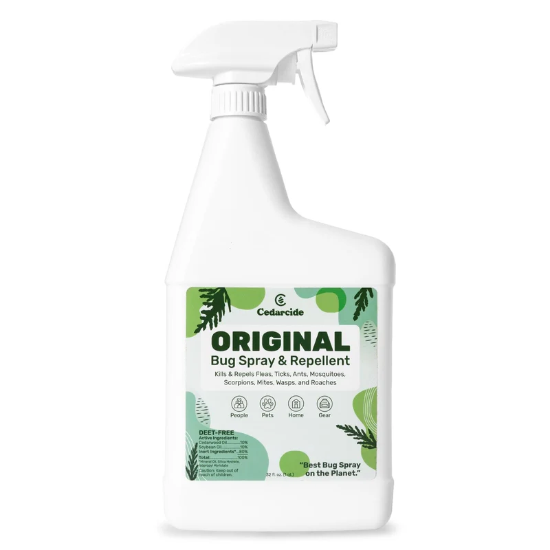 Cedarcide Original Spray Anti-Nuisibles | Repousse et Élimine Moustiques, Tiques, Puces et Plus | Pour Personnes, Animaux et Maison | Huile de Cèdre Naturelle | Écologique | 1 Qt