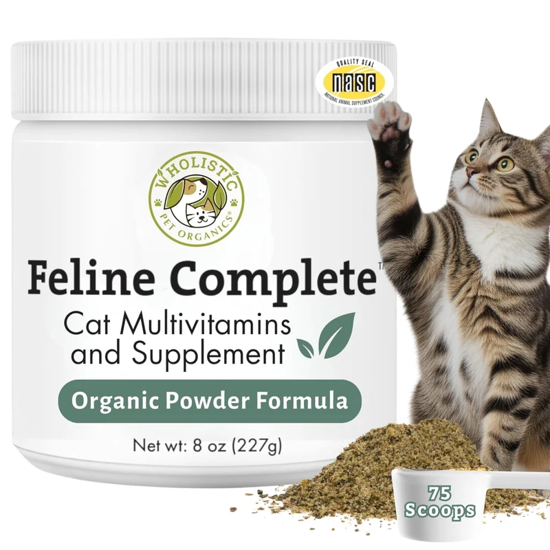 Wholistic Pet Organics Feline Complete – Multivitamines & Probiotiques pour Chats (8 oz) – Soutien Digestif et Pelage