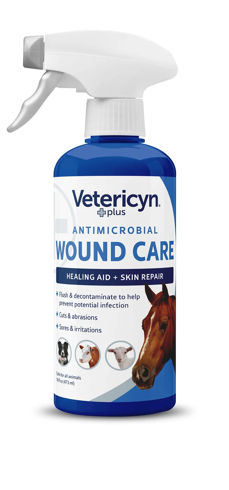 Vetericyn Plus Cheval – Spray Soin Plaies et Peau, Guérison Équine, 16 oz (473 ml)