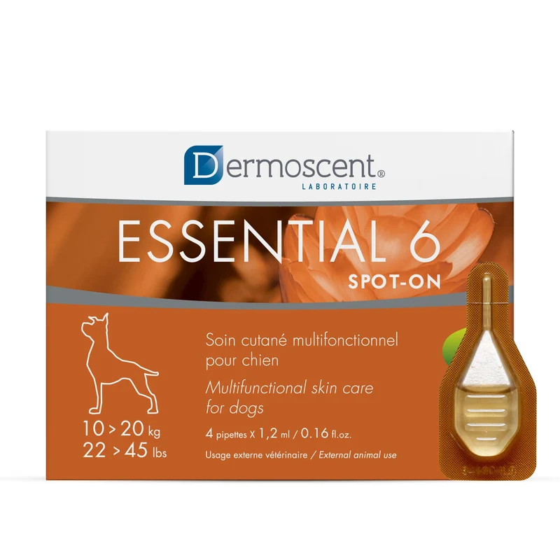 DERMOSCENT Spot-On Soin pour Chiens Moyens (10-20 kg) – Pelage Sain et Brillant