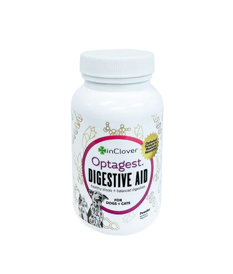 InClover Optagest – Aide digestive naturelle pour chiens et chats, prébiotiques bio & enzymes, poudre 3,5 oz