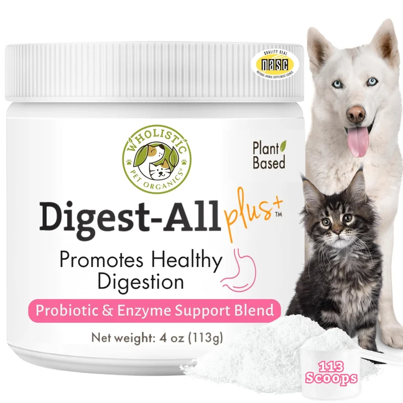 Wholistic Pet Organics Probiotiques quotidiens pour Chats et Chiens – Soutien Digestif, Enzymes & Prébiotiques – 4 oz (113 dosettes)