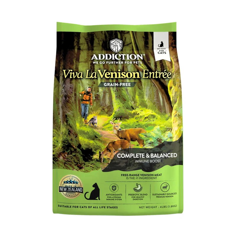Addiction Viva Venison Sans Céréales — Nourriture sèche pour chat, venison premium, riche en protéines et faible en glucides, Nouvelle-Zélande, 1,8 kg