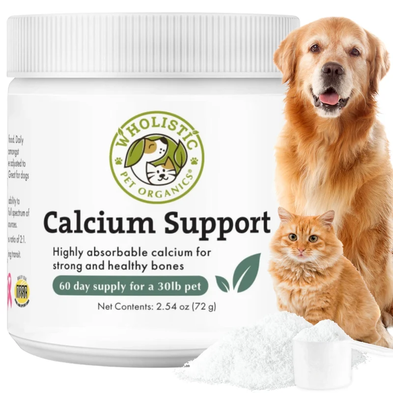 Wholistic Pet Organics Pure Powder Calcium pour Chiens et Chats – Soutien des Os, Dents et Muscles – Calcium Sea Coral avec 72 Minéraux – Topper Alimentaire – 60 Cuillères