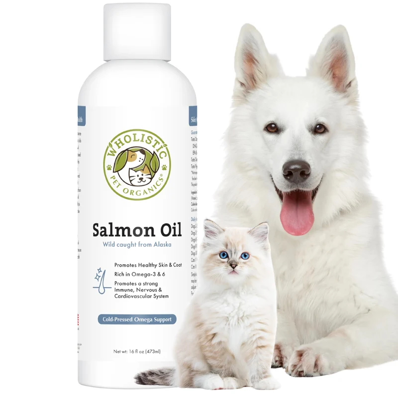 Wholistic Pet Organics – Huile de Saumon Sauvage d’Alaska pour Chiens et Chats – Oméga 3 DHA EPA, Peau et Pelage