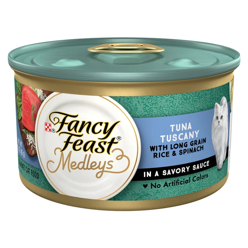 Fancy Feast Medleys Thon Tuscany – Thon, Riz Long Grain et Légumes dans Sauce Savoureuse (Boîtes 3 oz) – Lot de 24