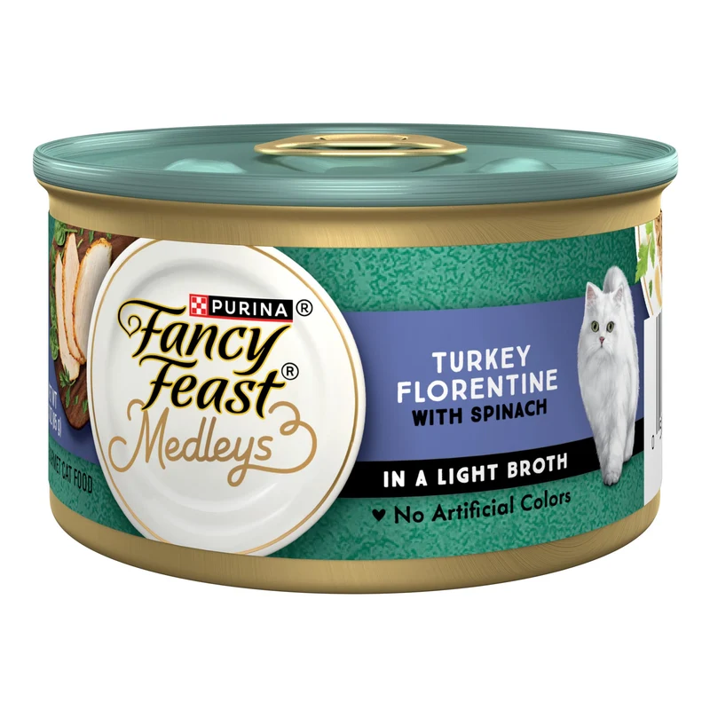 Fancy Feast Medleys Dinde Florentine – Aliment Humide pour Chat avec Épinards dans Bouillon Léger, Pack 24 x 85 g