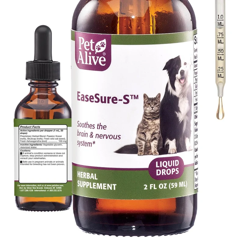PetAlive EaseSure-S : Gouttes calmantes pour chiens et chats – 59 mL