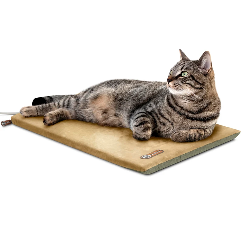 K&H Pet Products Tapis chauffant Thermo-Kitty pour chats d’intérieur – 12,5 x 25 po Sage/Tan, lavable, sécurité certifiée