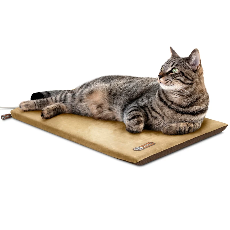 K&H Pet Products Tapis Chauffant Thermo-Kitty pour Chats – 12,5 x 25 po, Moka/Tan, Lavable et Sûr