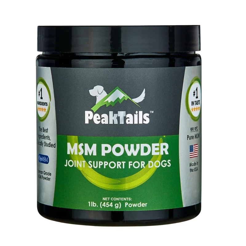 KALA HEALTH PeakTails MSM Poudre pour Chiens – 1 lb, Soufre Organique Pur, Soutien des Articulations et Mobilité – MSM US, Sans Saveur