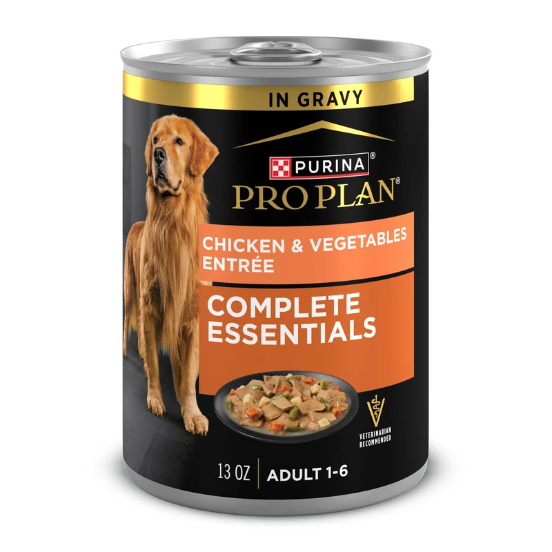 Purina Pro Plan Complete Essentials Tranches Poulet et Légumes en Sauce – Entrée Humide pour Chien (Pack de 12 boîtes de 370 g)