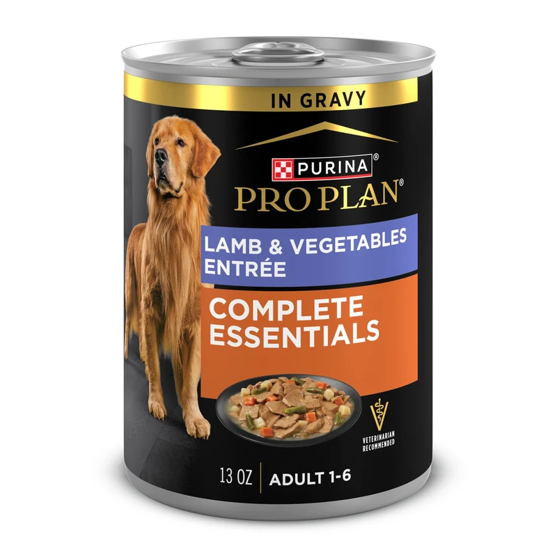 Purina Pro Plan Essentiels Complets – Agneau et Légumes en Sauce pour Chiens Adultes (Pack de 12 boîtes 13 oz)