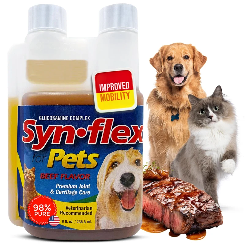 Synflex Glucosamine Liquide 1500mg – Chiens & Chats, Saveur Boeuf, Fabriqué aux États‑Unis