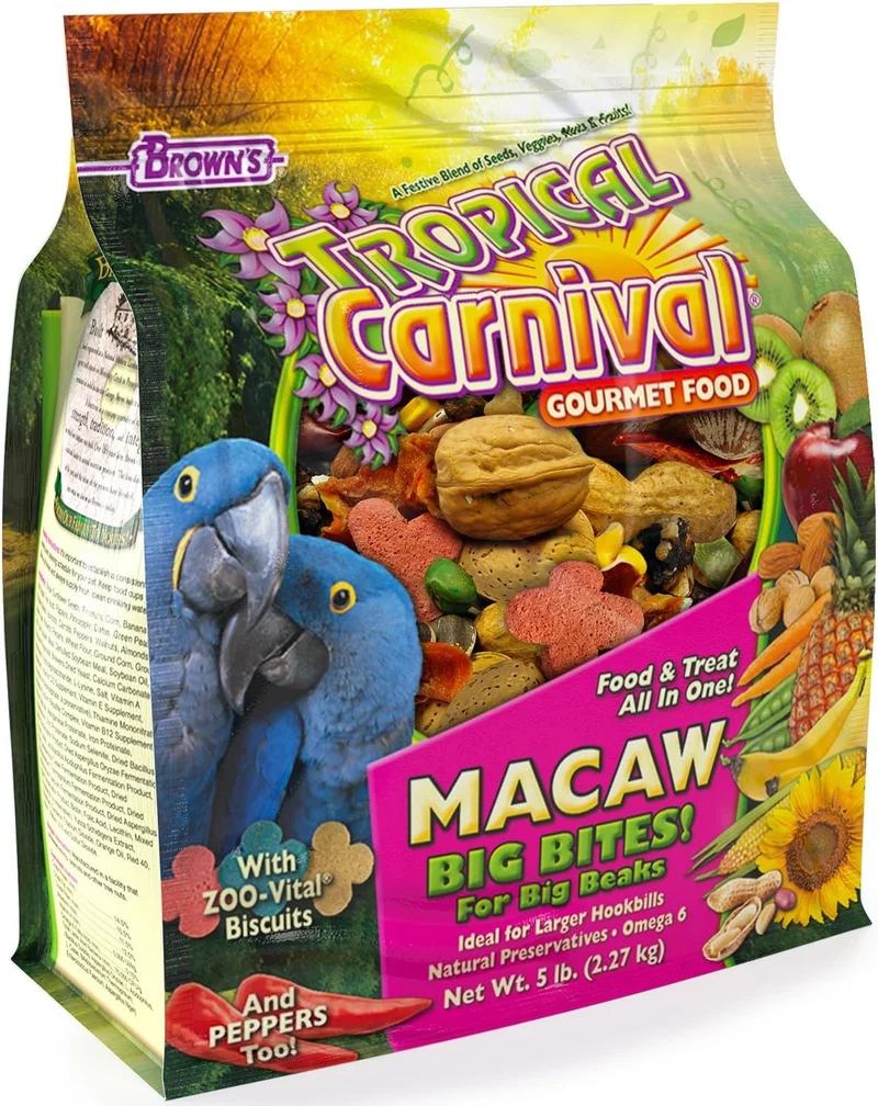 F.M. Brown's Tropical Carnival – Alimentation Macaw Gourmet, Bouchées Gros-Bec Fortifiées, Probiotiques, 5 lb
