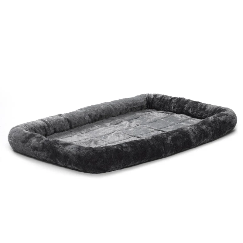 MidWest QuietTime – Lit gris en fausse fourrure avec bolsters, lavable en machine, adapté aux caisses 48 pouces pour grands chiens