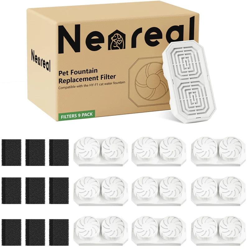 Neareal - Lot de 9 Filtres et Éponges Pré-Filtre pour Fontaine Chat 74oz en Acier Inoxydable
