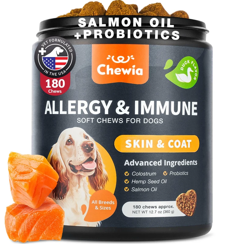 CHEWIA Friandises Allergie pour Chiens – 180 bouchées pour démangeaisons, peau et immunité
