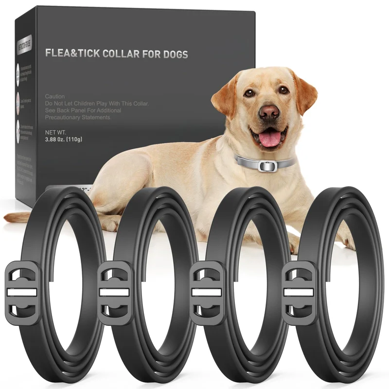 SweetEcho Collier antipuces pour chien – lot de 4, huiles essentielles naturelles, taille ajustable (Noir)