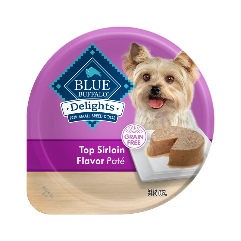 Blue Buffalo Delights - Nourriture humide naturelle pour chiens adultes petites races - Pâté au rumsteck en jus savoureux, 12 x 3,5 oz