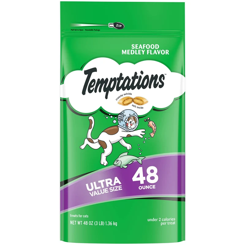 Temptations Friandises pour Chats – Saveur Mélange Marin, Croquant et Moelleux, Pochette 48 oz