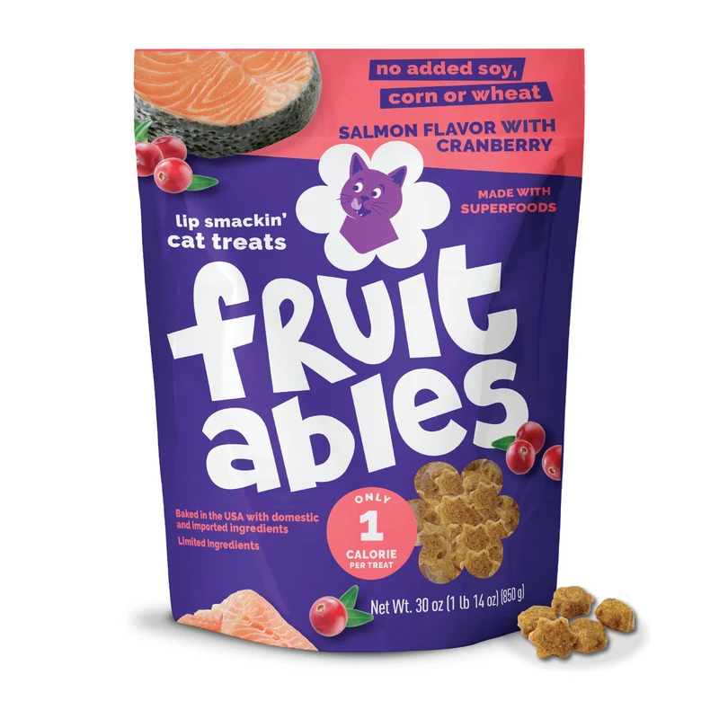 Fruitables Friandises pour Chats — Bouchées croquantes au Saumon et Cranberry, Faibles Calories, Sans Blé Maïs et Soja, 30 oz