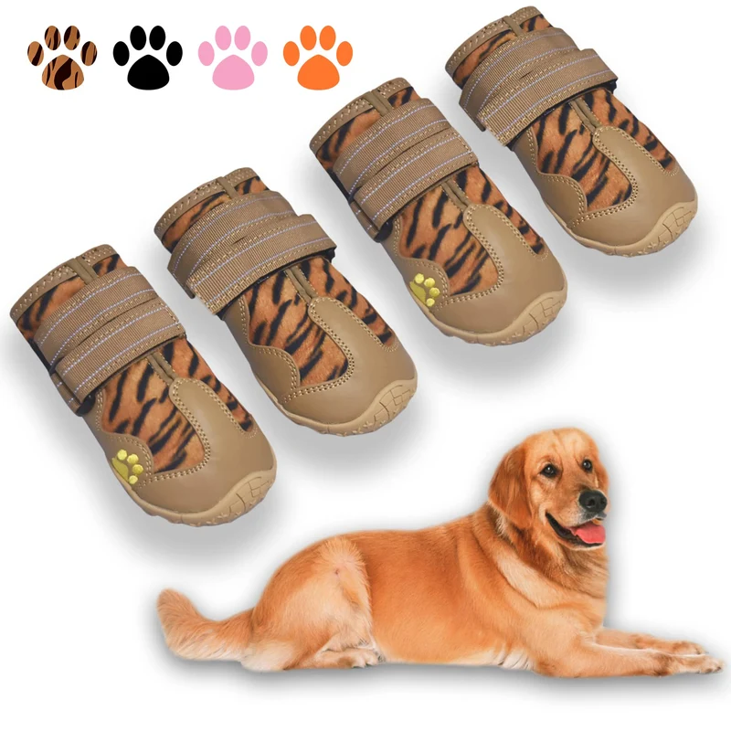 XSY&G Bottes pour Chien Leopard – Imperméables, Réfléchissantes, Semelle Antidérapante, Taille 7