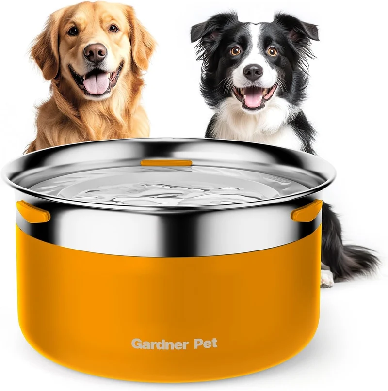 Gardner Pet Bol Eau 3,85 L en Acier Inoxydable – Ralentisseur Orange, Anti-Éclaboussures, Sans Déversement