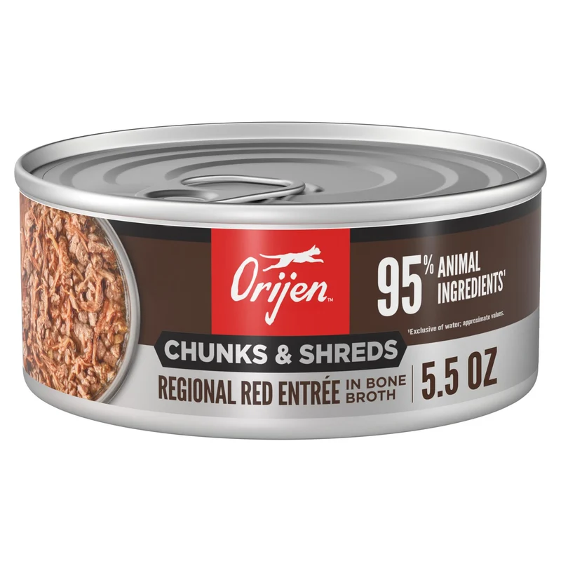ORIJEN Nourriture humide pour chat – Chunks & Shreds Regional Red Entrée, boîtes 5,5 oz (6 unités)