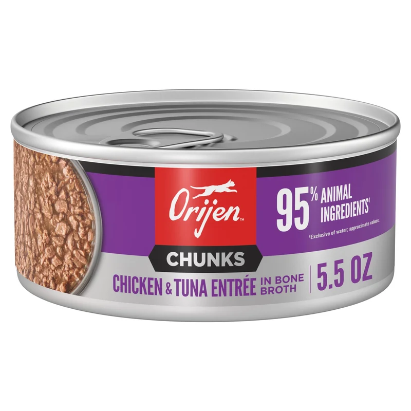 ORIJEN Chunks & Shreds Wet Cat Food – Entrée Kitten au Poulet et Thon, Boîtes de 5,5 oz (6 boîtes)