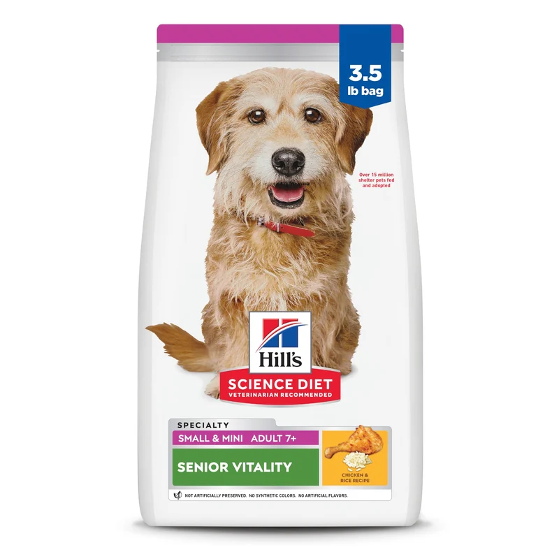 Hill's Science Diet Adult 7+ Senior Vitality Small & Mini – Croquettes Poulet & Riz pour Chien Petit, 3,5 lb