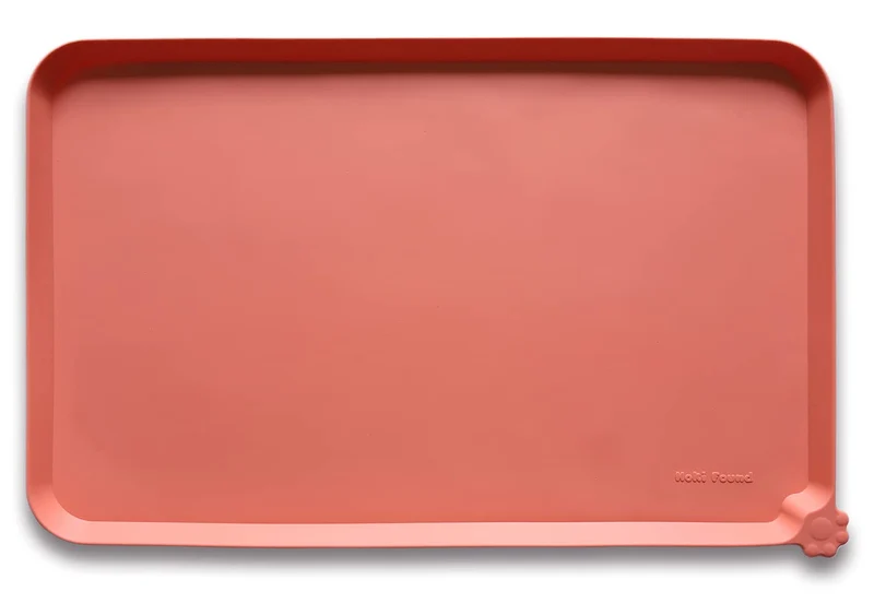 Hoki Found L - Plateau Silicone Antidérapant pour Animaux, Étanche, Bord Surélevé 56 x 36 cm – Corail Brûlé