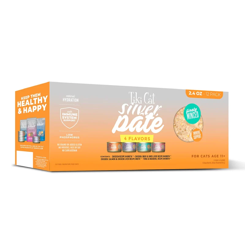 Tiki Cat Silver Pâté Humide pour Chat Senior – Pack Variété (12 Boîtes, 68 g) | TIKI PETS