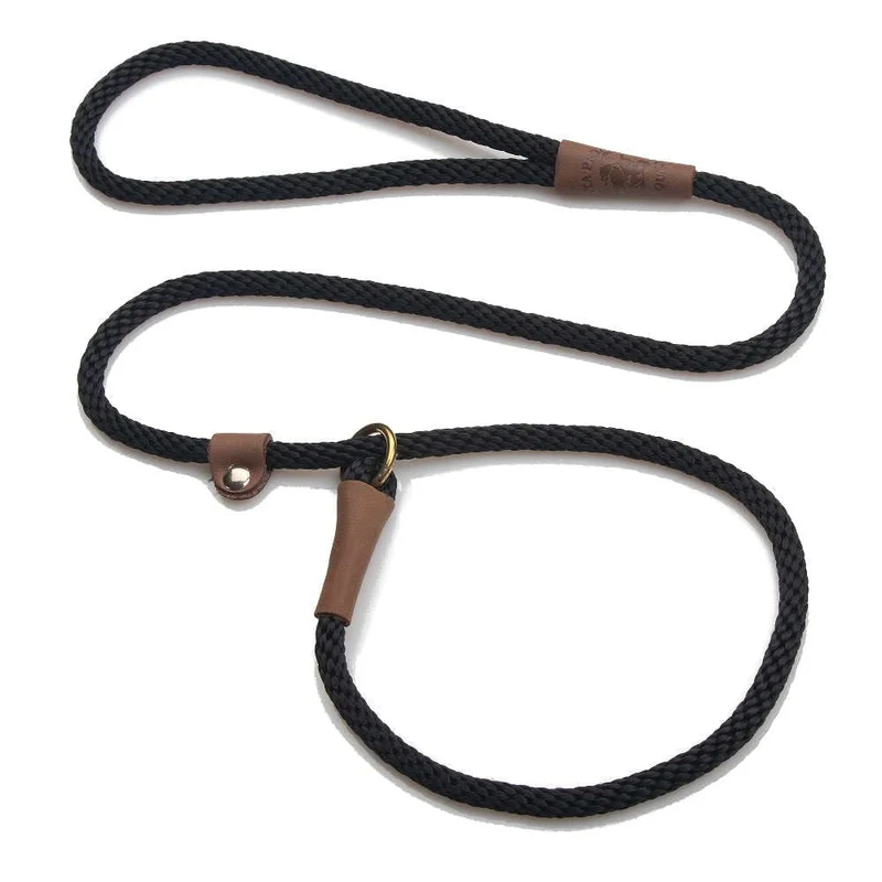 Laisse Slip Mendota pour chien – Collier et laisse combinés, Fabriqué aux États-Unis – Noir, 3/8 po x 6 pieds – Petits et moyens