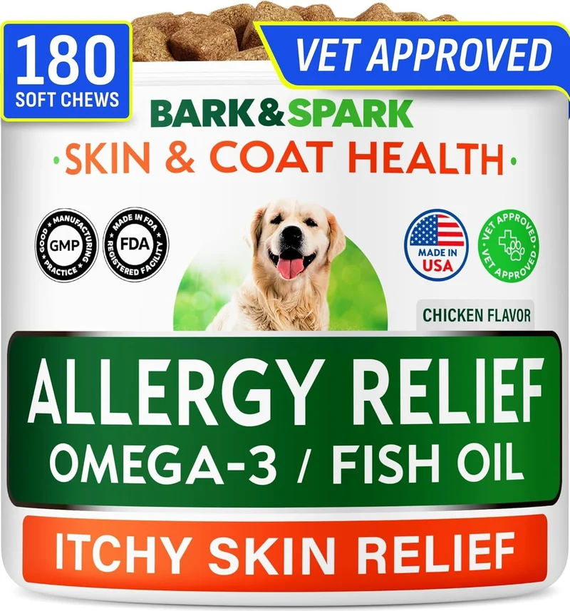 BARK&SPARK Gommes Allergie Chien – Soin peau et allergies saisonnières (Omega-3, Quercétine et Bromélaïne)
