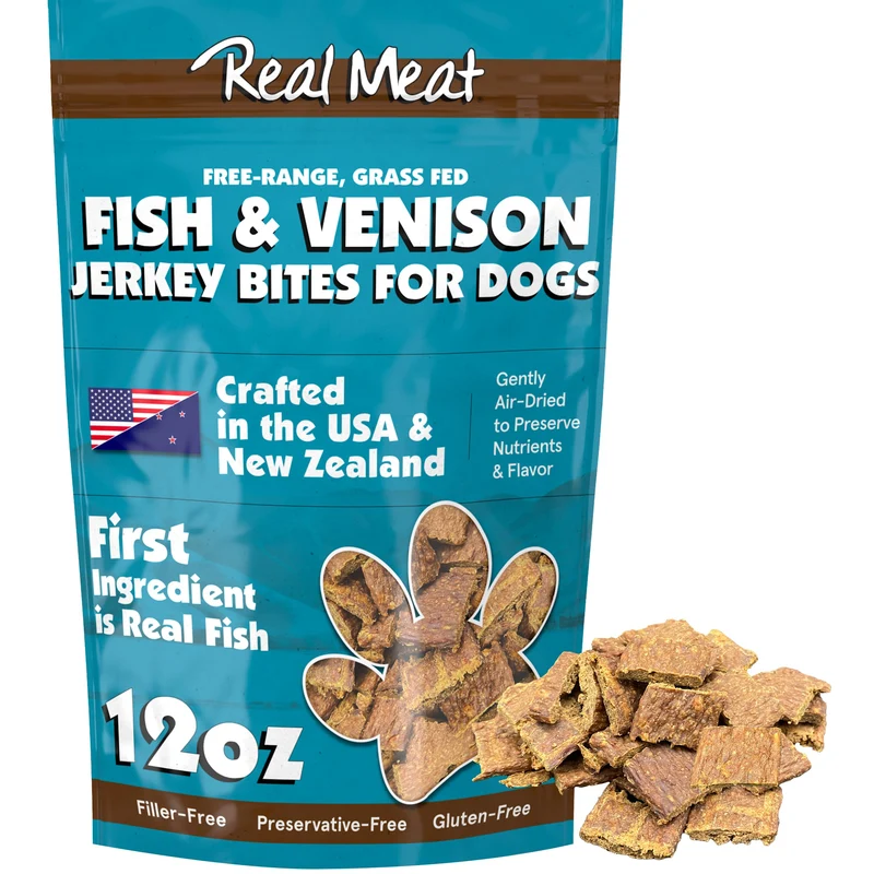 TRMC Friandises Chien Viande Réelle – Jerky Poisson & Venaison, Sans Céréales, Sac 12oz