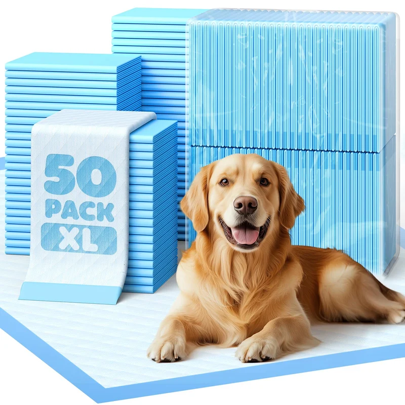 Powools Tapis Pipi XL – Lot de 50, 34 x 28 po, 6 Couches Absorbantes, Anti-Fuite, Jetables et Séchage Rapide