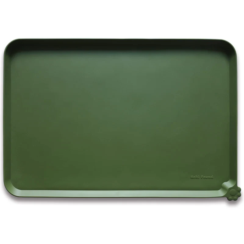 Hoki Found L - Tapis en Silicone Antiderapant pour Bols d'Animaux, Étanche, Olive Foncé (56 x 36 cm)