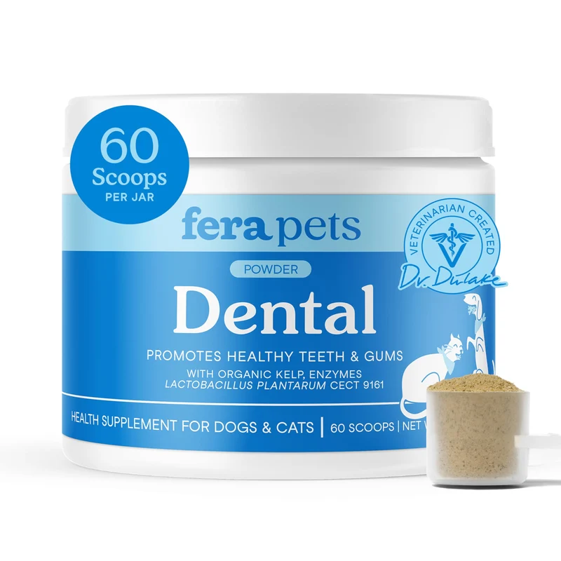 Fera Pets Poudre Dentaire pour Chiens et Chats – Haleine Fraîche et Dents Saines – 60 Cuillères Doseuses