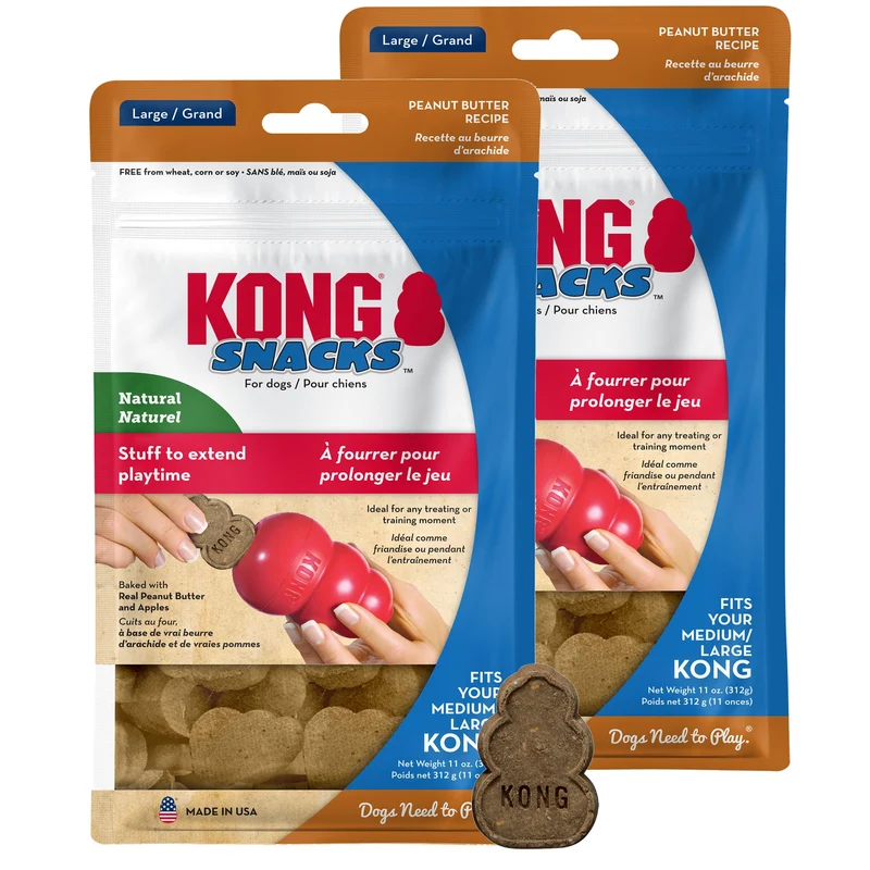 Friandises KONG Snacks pour Chiens – Lot 2 (Grand, Beurre d'Arachide) | Ingrédients 100% naturels, Fabriqué aux États‑Unis, Compatible Kong Classic
