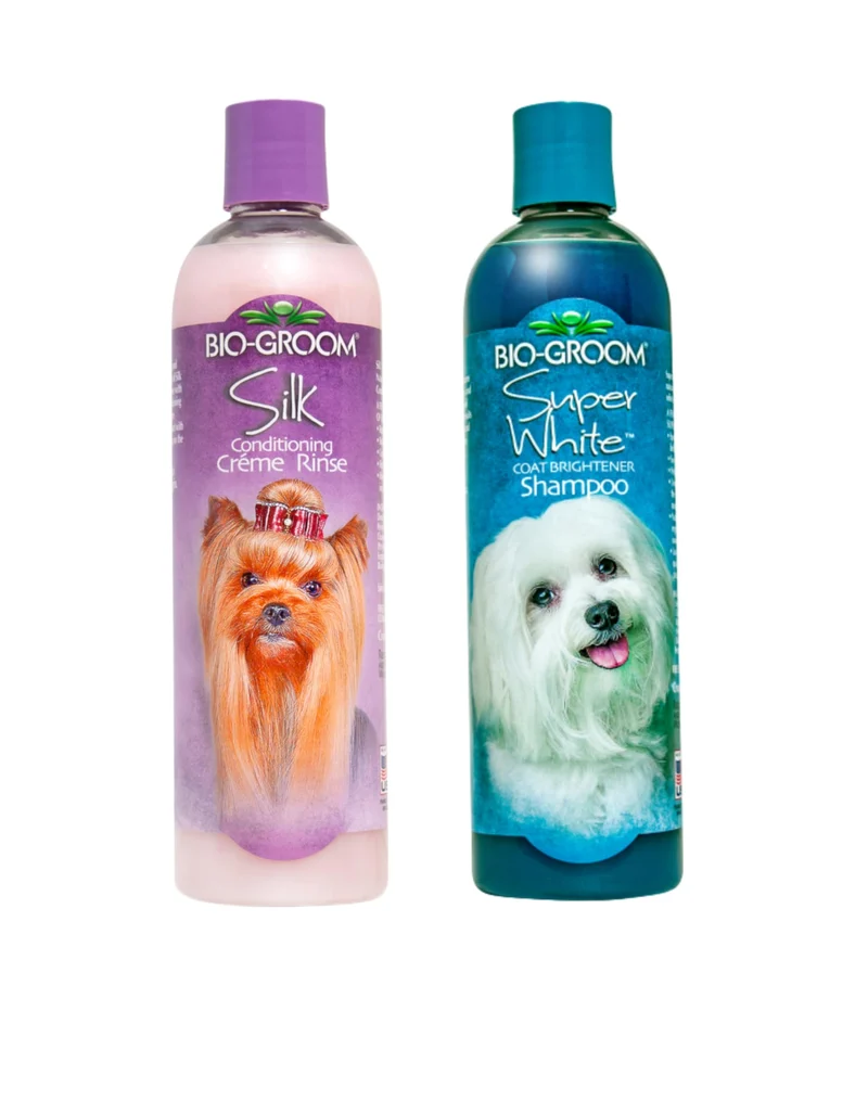 Bio-Groom Shampooing et Après-Shampooing pour Chien – Éclaircissant et Hydratant, Rinçage Crème de Soie, 355 ml chacun (1 ensemble)