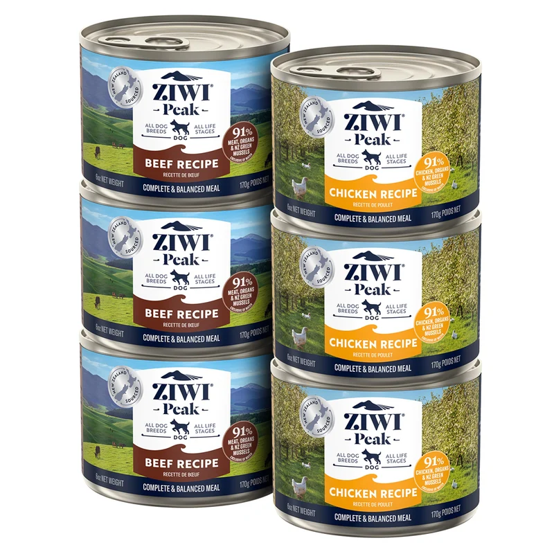 ZIWI Peak Nourriture humide pour chien – Variété bœuf et poulet, pack 6x170 g