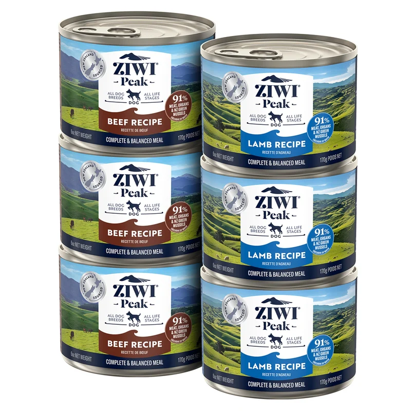 ZIWI Peak Nourriture humide pour chien en conserve – Variété Boeuf et Agneau, Pack 6x6oz