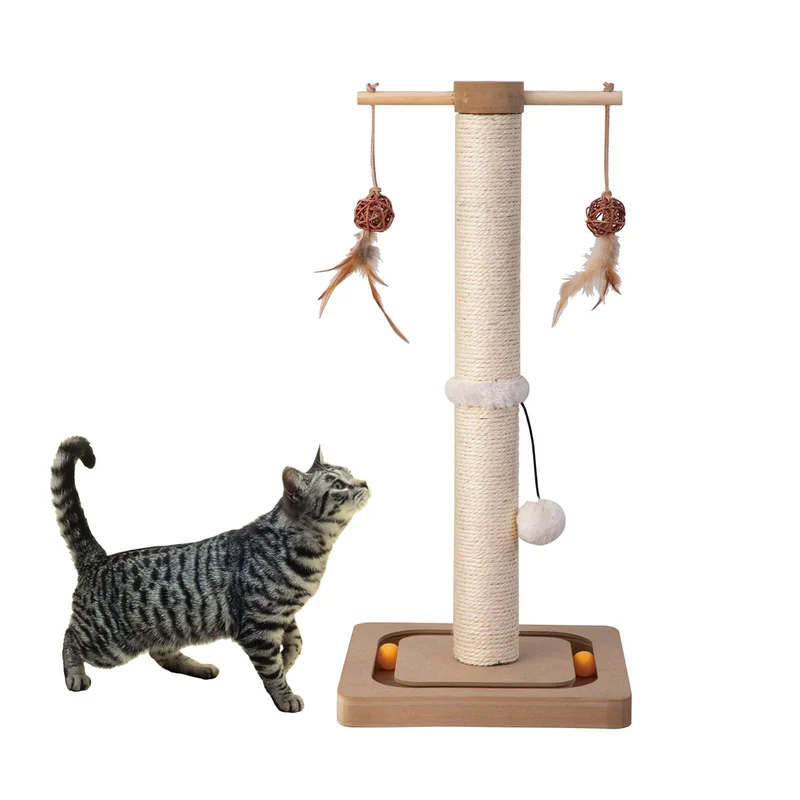 PEEKAB Arbre à Griffes pour Chats en Sisal – 25 pouces, Beige, avec Jouets Interactifs