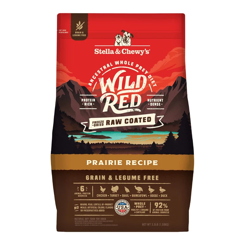 Stella & Chewy's Wild Red Croquettes Sèches Prairie Recipe – Haute Protéine, Sans Céréales ni Légumineuses, Sachet 1,6 kg