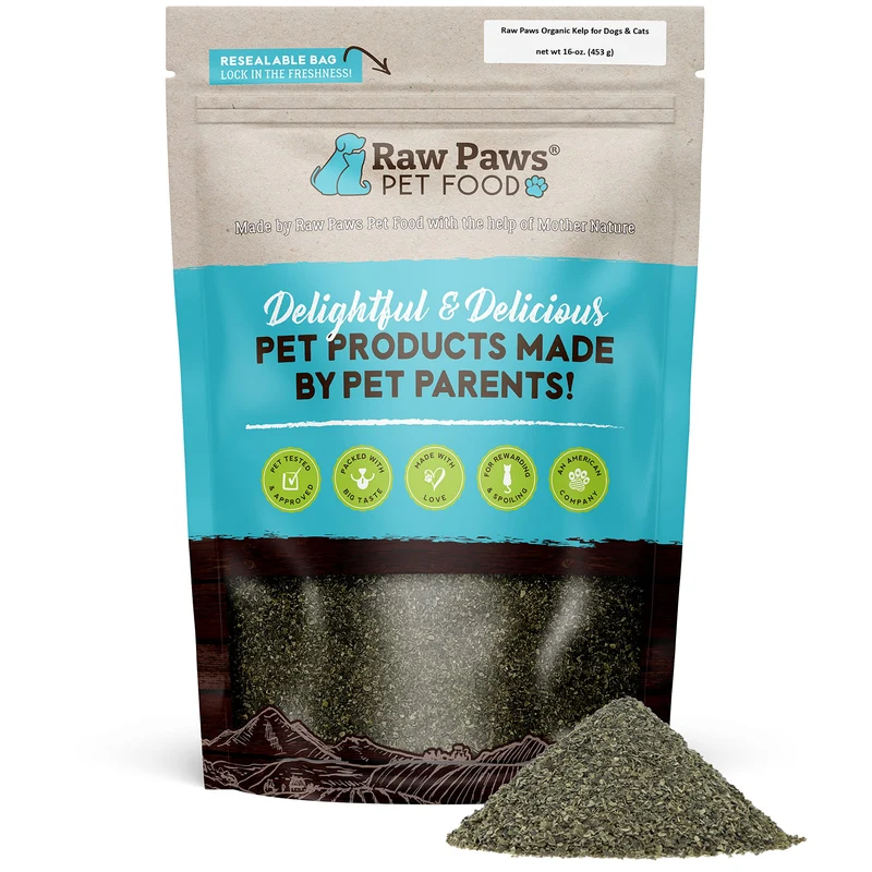 Raw Paws Poudre de kelp biologique pour chiens et chats (16 oz) – soutien thyroïde, digestion et immunité