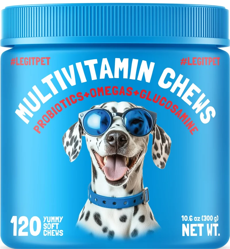 LEGITPET - Multivitamines pour chien 120 gommes avec glucosamine, chondroïtine, probiotiques, enzymes digestives et oméga