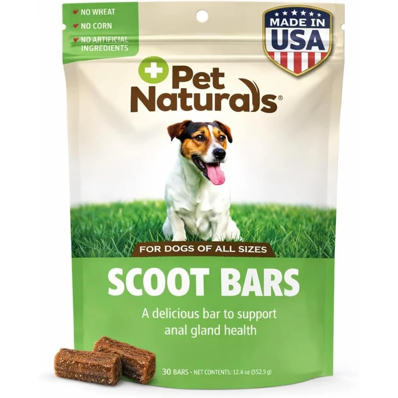 Pet Naturals Scoot Bars – Barres de fibres au canard pour chiens, soutien anal & selles fermes, 30 unités